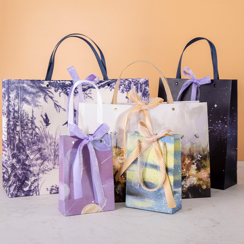 Christmas starry sky bowknot gift bag to...