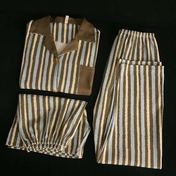 Coffee blue stripes [short -sleeved+shorts+trousers]