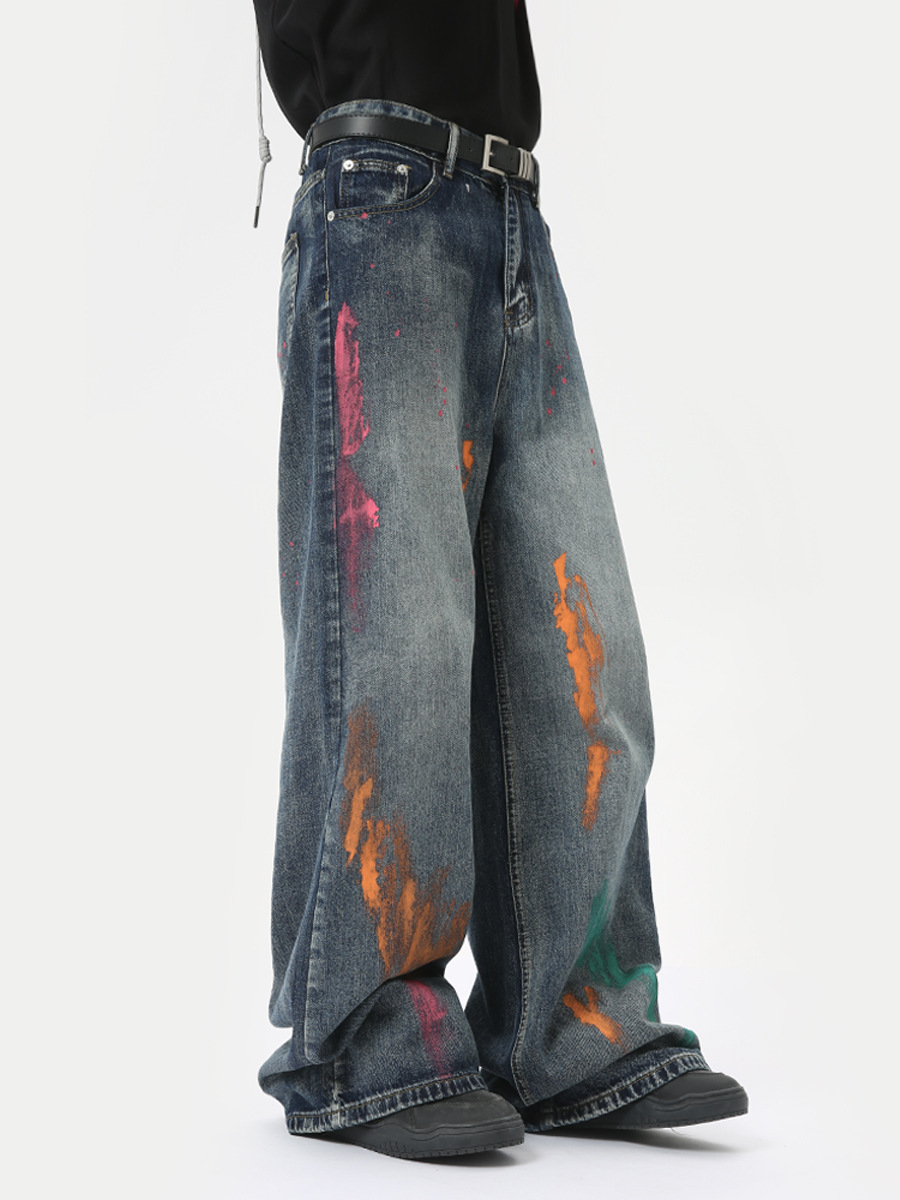 MTLCLOTHES Hombres| 2024 verano nuevos productos personales pinturas de color callejero graffiti jeans de moda