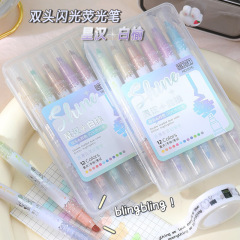 クロスボーダー蛍光ペンソフト系2色ソフトヘッド細いフラッシュ学生重点輪郭マークカラー手帳ペン