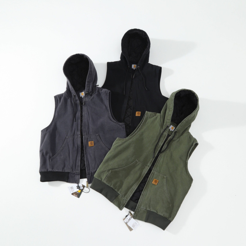High-quality carh vintage workwear hooded quilted vest, canvas outerwear, 100121 High-quality carh vintage workwear hooded quilted vest, canvas outerwear, 100121