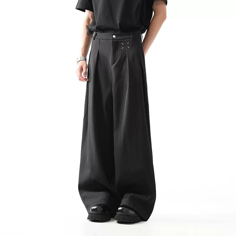 跨境韩系马吉拉cleanfit黑色西裤男夏季垂感宽松休闲职业西装长裤