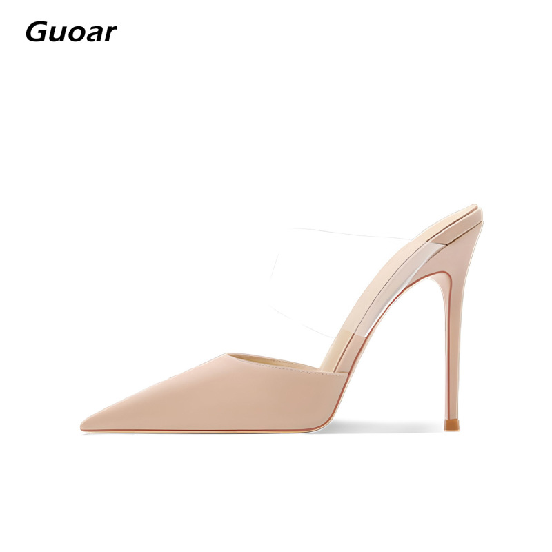 Guoar Export Large Size 34-44 Pointed Pvc Transparent One-Strap 10cm Stiletto Women's Sandals
