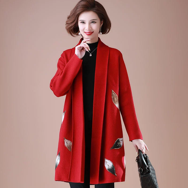 Длинное вязаное шерстяное пальто для женщин среднего и пожилого возраста в западном стиле, для женщин среднего и пожилого возраста, большие размеры, 40 лет, 50 лет, для мамы