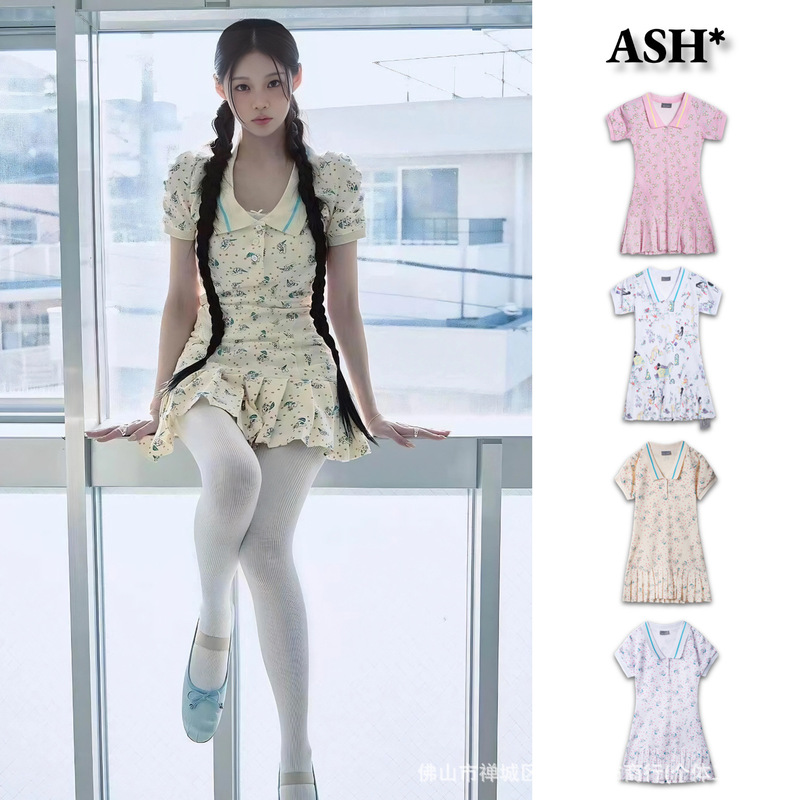 [In Stock] Correct Version of Ash Cartoon Dress for Women, New Summer Casual Sweet Cute Full-Print Floral Dress