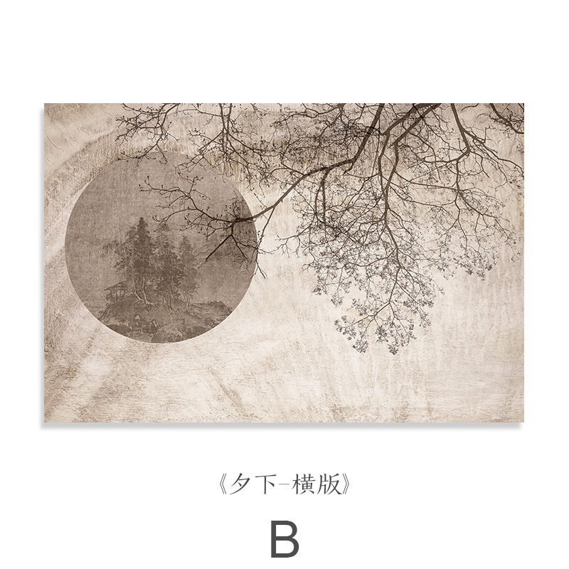 わびさびリビングルーム大型吊り絵画新中国風ログスタイル玄関ホテルB&B寝室ベッドサイド装飾絵画壁画|undefined