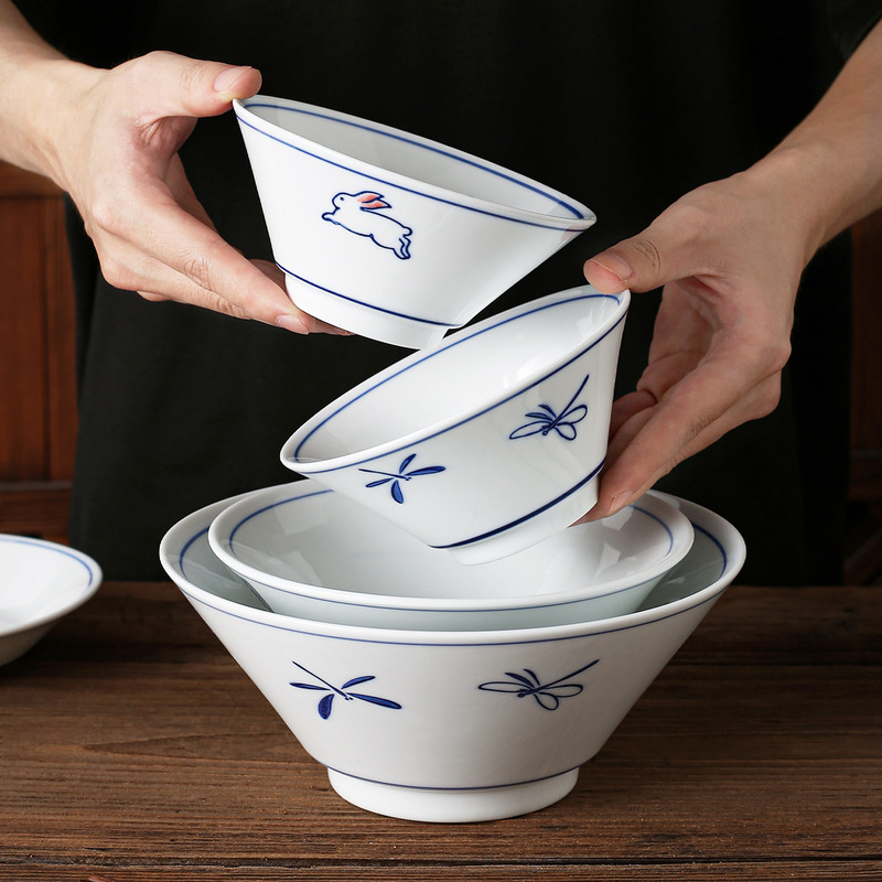 Jinjia Sheng 5-Inch Rice Bowl Japanese Retro Ceramic Household Dining Bowl High-Value Conical Bowl Noodle Bowl Round Plate