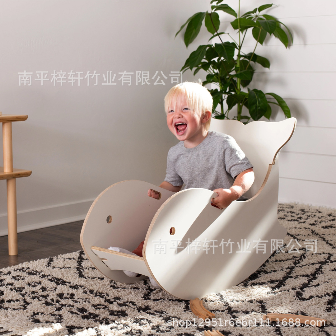 Solid Wood Children's Rocking Chair and Growth Chair Two-In-One Montessori Learning Chair Baby Reading Chair Whale Backrest Chair