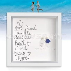 獨立站新品Friendship sea glass友誼海玻璃石頭立體裝飾擺件相框