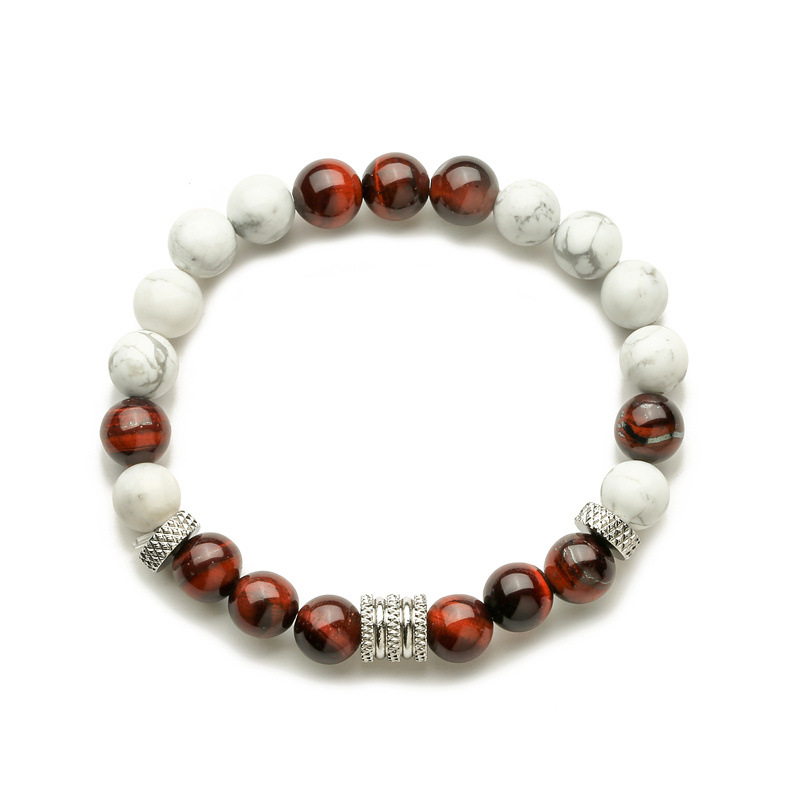 Venta caliente transfronteriza natural blanco turquesa pulsera de cuentas simple moda mujer de acero inoxidable encanto energía pulsera elástica