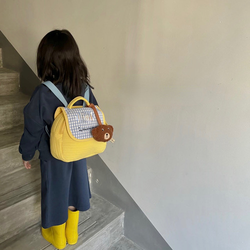 Ins Korean version quilted children's backpack cute bear checkered unisex backpack embroidery small backpack parent-child mother's bag