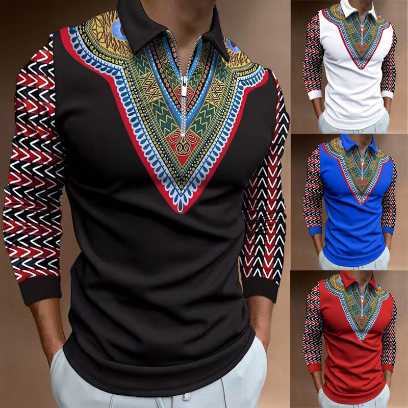 Spring and Autumn cross-border European size men's American flag pattern 3d printed long-sleeved polo shirt on Independence Day 1776