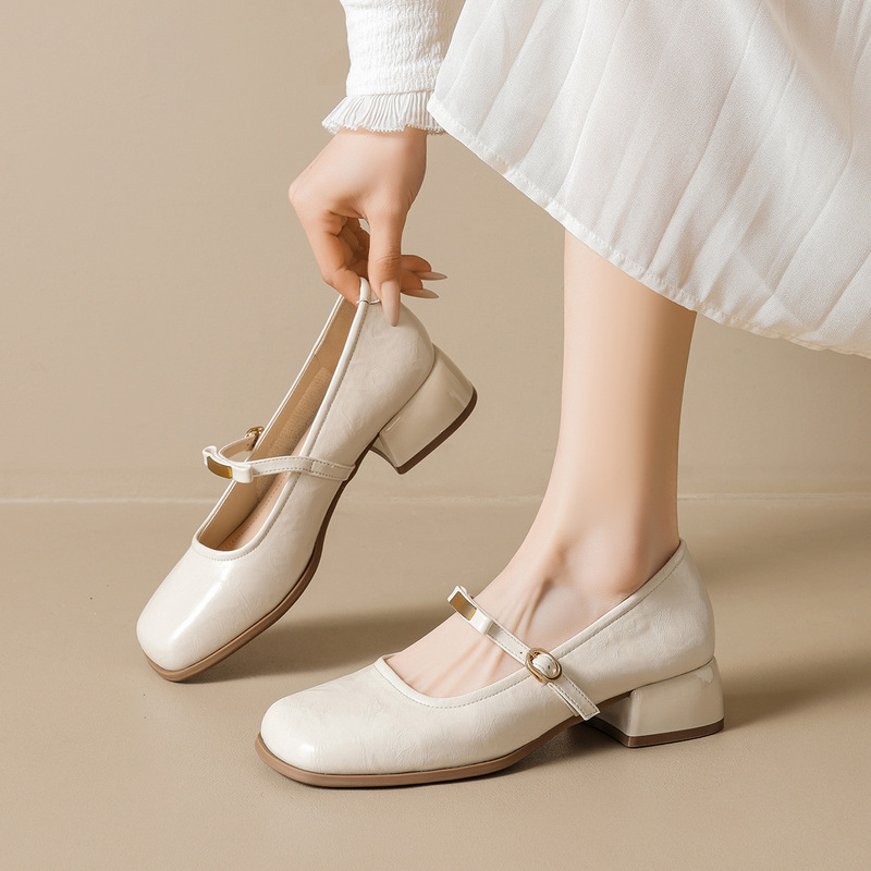 Weimei Girl 8748-1 French-Style Mary Jane Shoes with Skirt, Retro Buckle Strap Chunky High Heels for Women Weimei Girl 8748-1 French-Style Mary Jane Shoes with Skirt, Retro Buckle Strap Chunky High Heels for Women