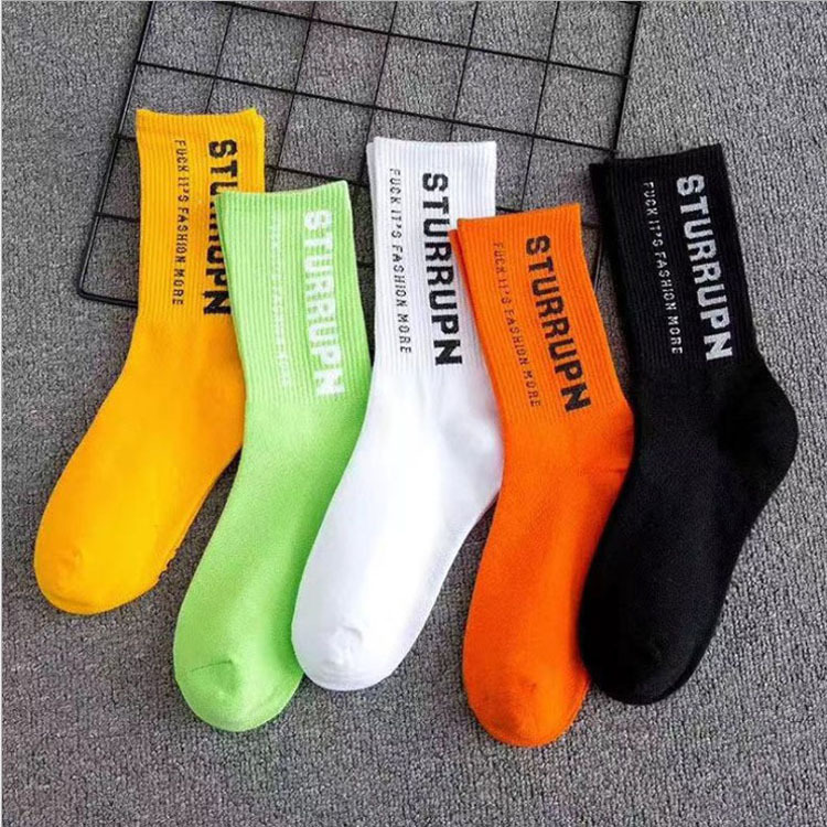 一件代发女士袜子潮流春夏季四季女袜字母透气中筒小腿袜棉袜