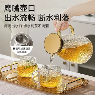 高硼硅大容量凉水壶锤纹玻璃冷水壶家用凉开水壶竹包钢盖凉冷水壶