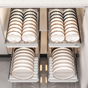 Cabinet Pull Basket Dish Storage Rack Built-In Drawer-Type Dish Storage Rack Pull-Out Basket Kitchen Drain Bowl Rack