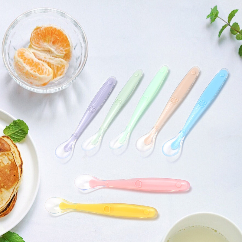 Baby Silicone Food Spoon Children's Training Spoon Baby Newborn Tableware Soft Head Spoon Wholesale Feeding Tableware