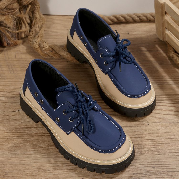 Damesloafers in grote maten met vetersluiting, kleurblokken, casual, lente, nieuwe stijl, enkelschoenen_voghion.com