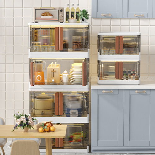 Layered kitchen shelves floor-standing microwave multi-functional storage rack pot rack with door multi-layer foldable storage rack