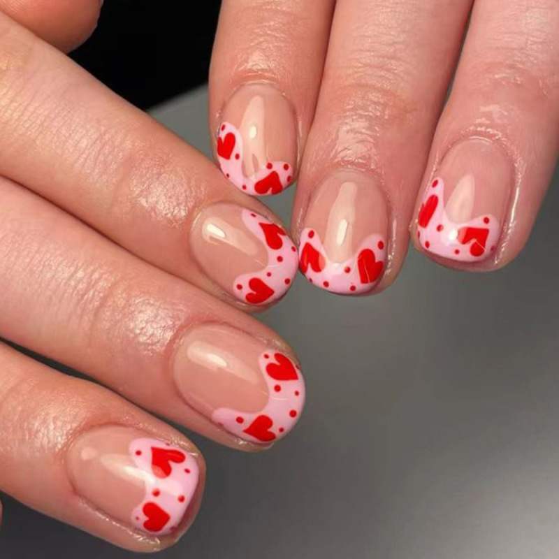 European and American cross-border wear nail fake nail nail patch Valentine's Day Red love nail sticker pink French nail patch European and American cross-border wear nail fake nail nail patch Valentine's Day Red love nail sticker pink French nail patch