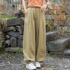 女性用の綿とリネンのズボン、今年の夏の新しい綿とリネンのズボン、カジュアルでゆったりとした多用途のカフスパンツ、リラックスしたバケットパンツ