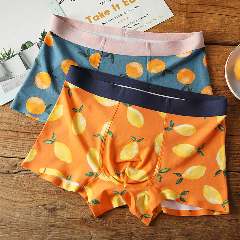 All-Standard Original Energetic Fruit Print Men's Underwear Boxer Briefs Seamless Modal Cotton Men's Mid-Waist Boxer Briefs