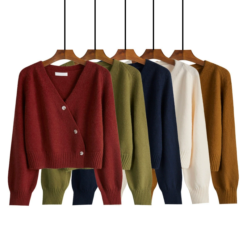 Кардиган-пальто с V-образным вырезом, женская верхняя одежда, короткая осень-зима 2022, новый маленький свободный свитер с ленивым ветром