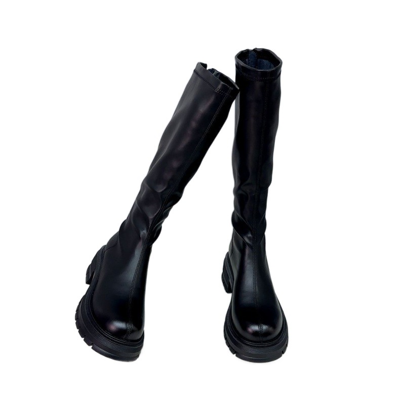 Μοντέρνες μακριές γυναίκες το φθινόπωρο του 2024, ψηλομάνικος ιππότης με χοντρές σόλες και αυξημένα φερμουάρ στην πλάτη, λεπτές για_voghion.com