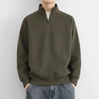 拉链立领卫衣男士秋冬款美式纯色简约百搭宽松休闲舒适卫衣男装潮