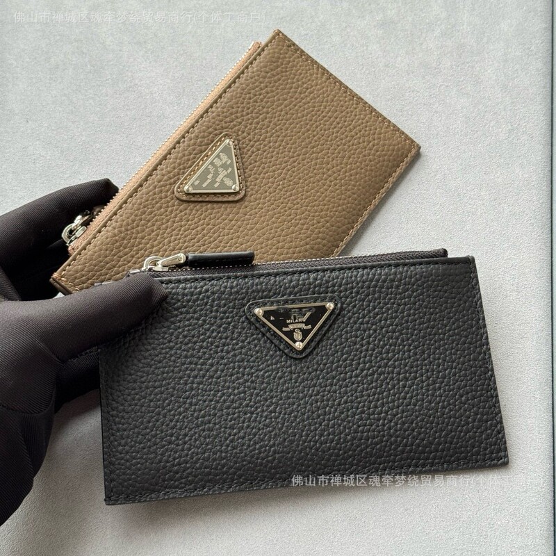 2025P Home Triangle Logo Multifunctional Small Bag Cowhide Card Bag Wallet Coin Purse First Layer Cowhide Exclusively for Cross-Border