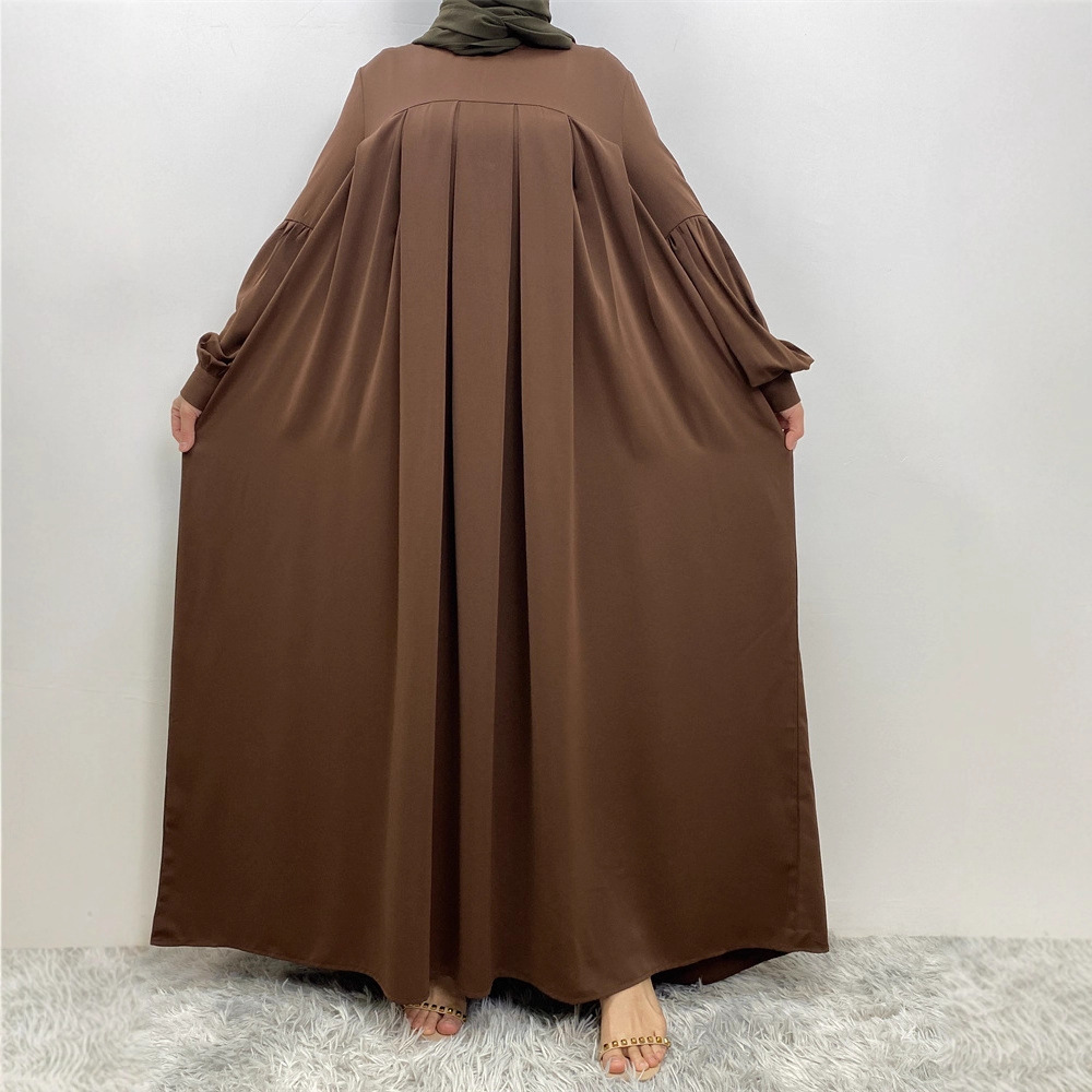 Loose Fitting Sleeved Maxi Dress Stylish Side Pockets Pleated Robe Style Design Women's Clothing_ecoleips.com