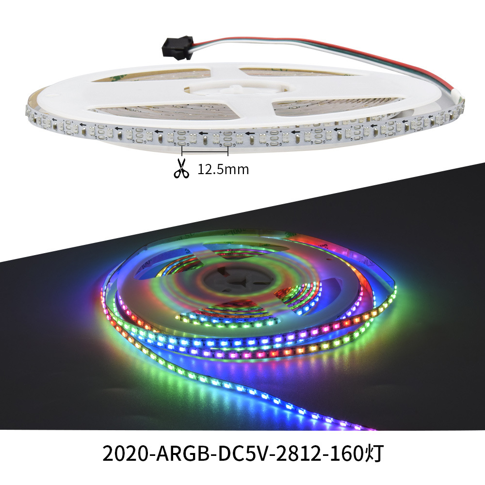 Tira de LED RGB de 5 mm con IC integrado de 5 V, control de un solo punto programable, luz ambiental fluida, tira de luz 2020/0807.