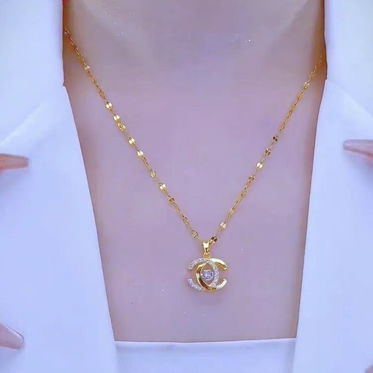 Korean Style Smart Letter Double C Necklace Titanium Steel Non-Fading Niche Design Clavicle Chain Elegant Versatile Wholesale