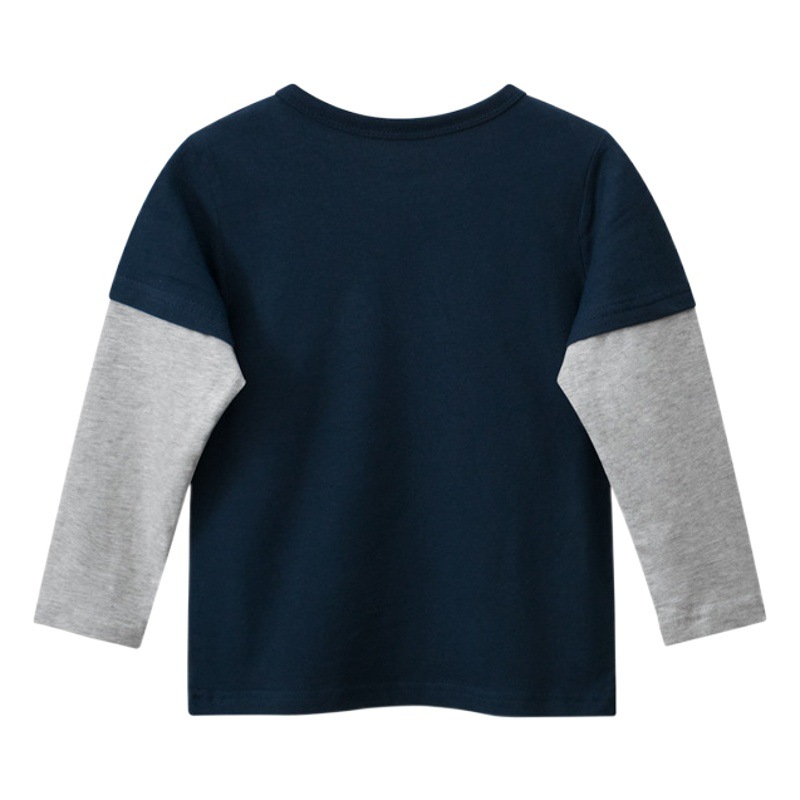 Ropa para niños Otoño Nuevo estilo coreano patchwork manga superior al por mayor de dibujos animados para niños Camiseta de manga larga camisa de fondo entrega de una sola pieza