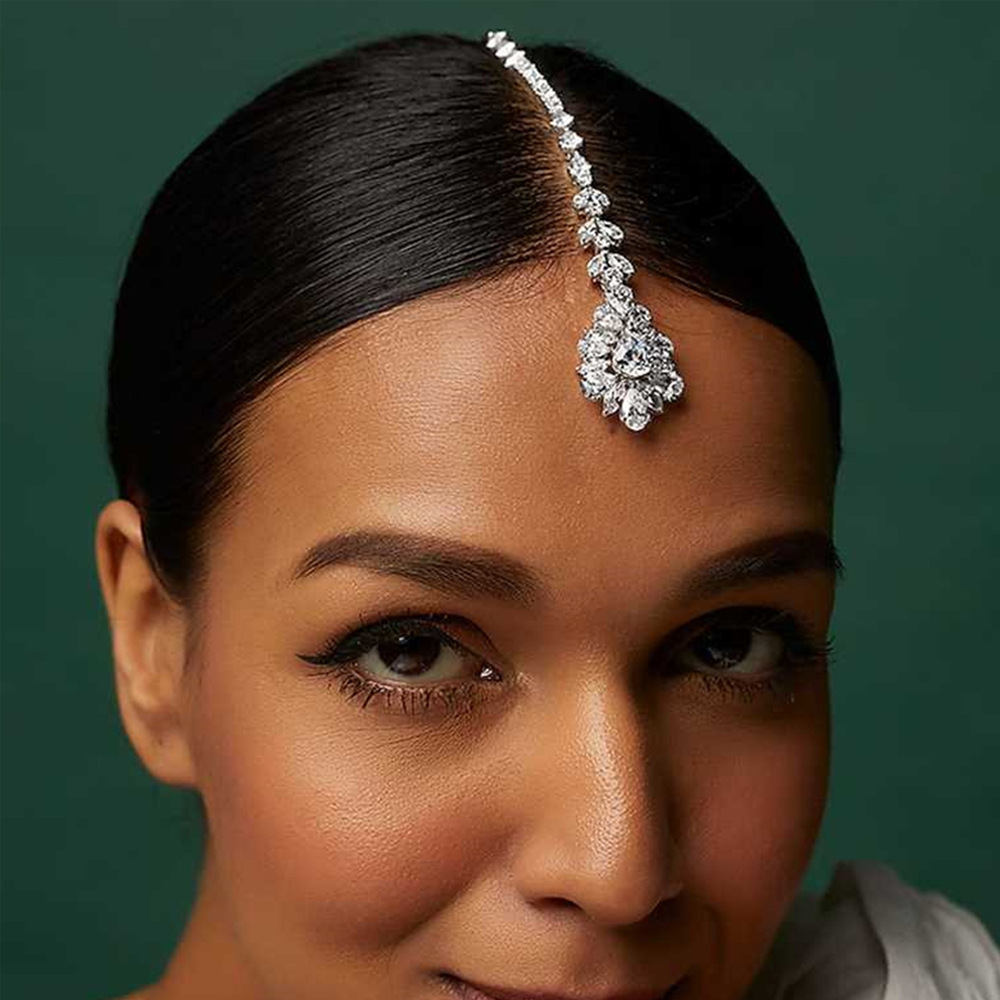 Cross-Border Trendy Water Drop Pendant Hair Chain Ethnic Style Exotic Traditional Indian Headpiece Bridal Rhinestone Forehead Ornament