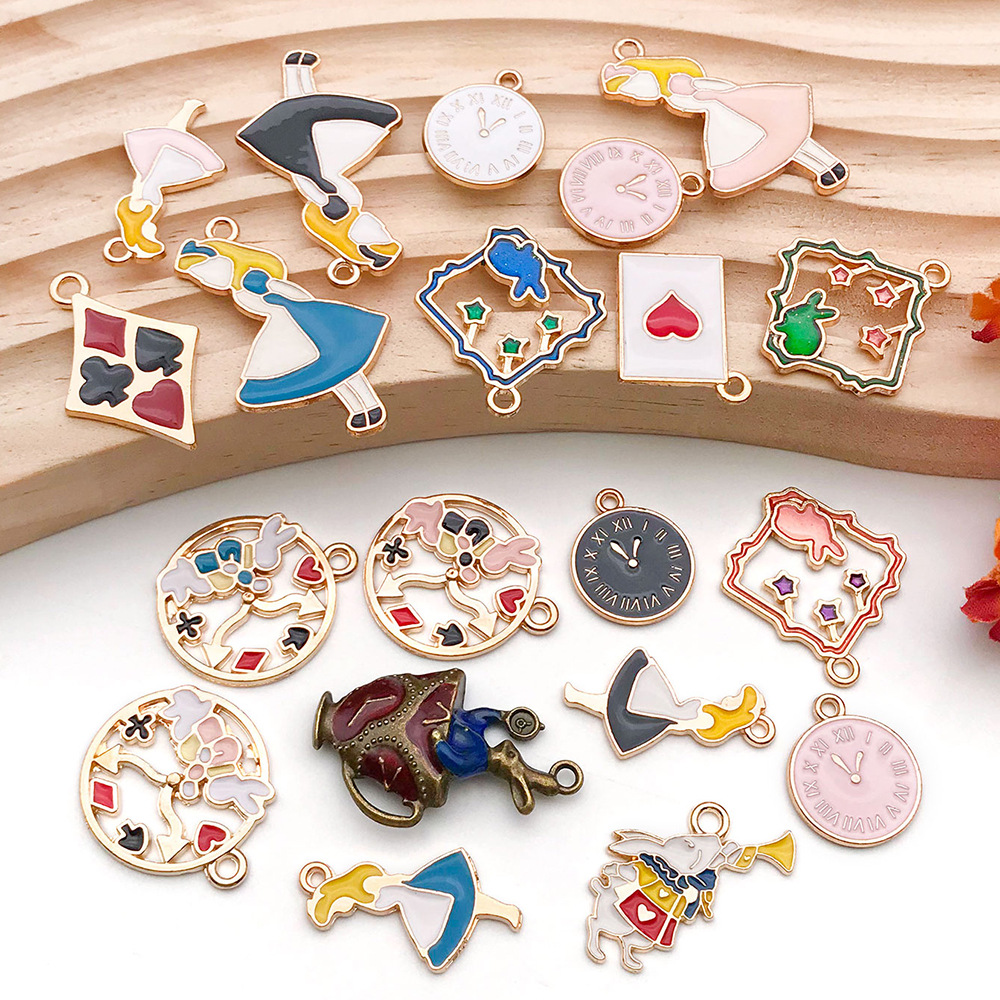 diy jewelry accessories, oil-dripping alloy small pendant, Alice series anime round piece bracelet necklace pendant pic 9