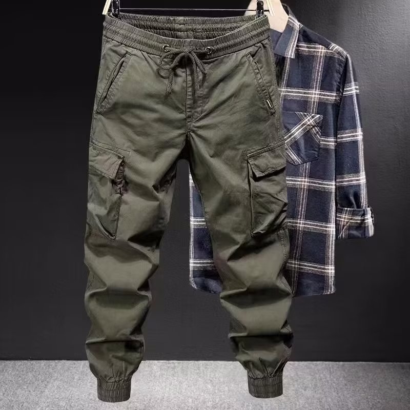 Cross-border foreign trade army green men's new multi-pocket overalls European and American men's pants casual elastic toe pants