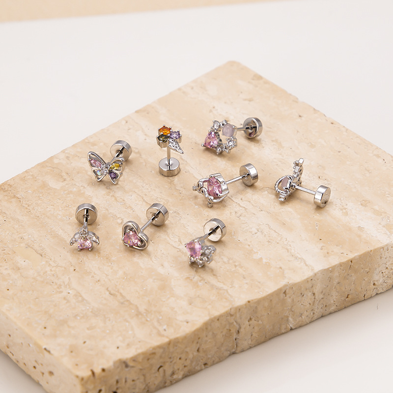 1 Piece Ear Cartilage Rings & Studs IG Style Heart Shape Butterfly Copper Plating Inlay Zircon display picture 7