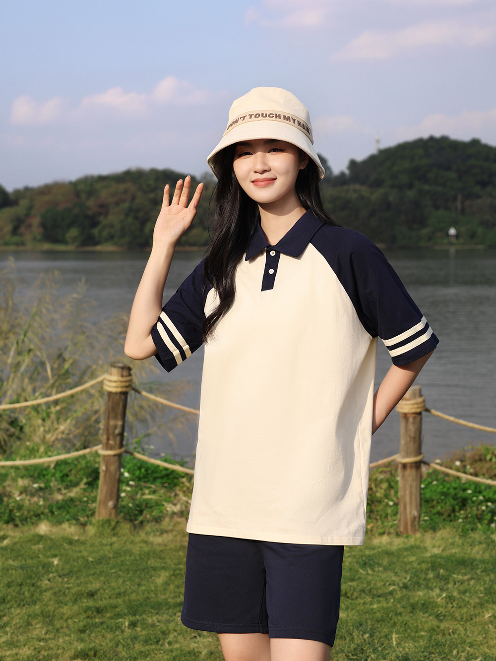 2024200G algodón de doble palo con solapa polo camisa casual suelta chaqueta de moda