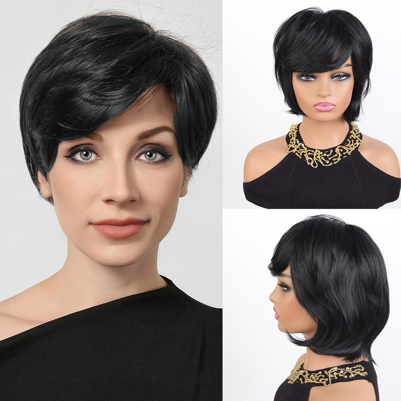 European and American style short gray women's wig with pixie cut bangs, soft curly synthetic gray curly hair wig European and American style short gray women's wig with pixie cut bangs, soft curly synthetic gray curly hair wig