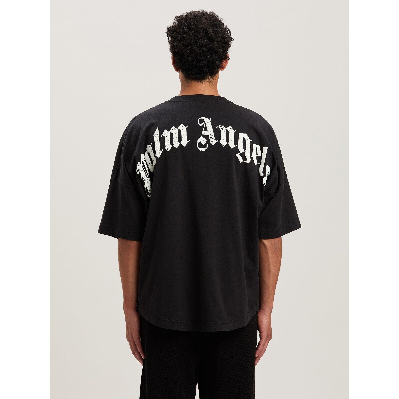 Palm Angels Palm Angel Pa Curved Logo Letter Print Short-Sleeved Loose Trendy Brand T-Shirt Loose Short-Sleeved
