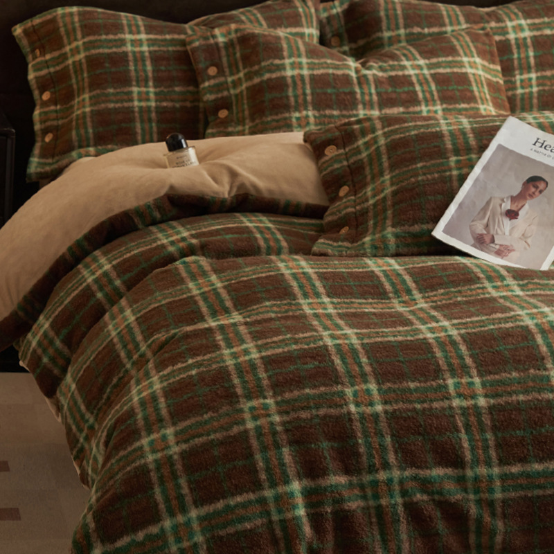 Otoño y invierno caliente alpaca estilo retro engrosado cuatro piezas más edredón sábanas de cama de cama de tres piezas