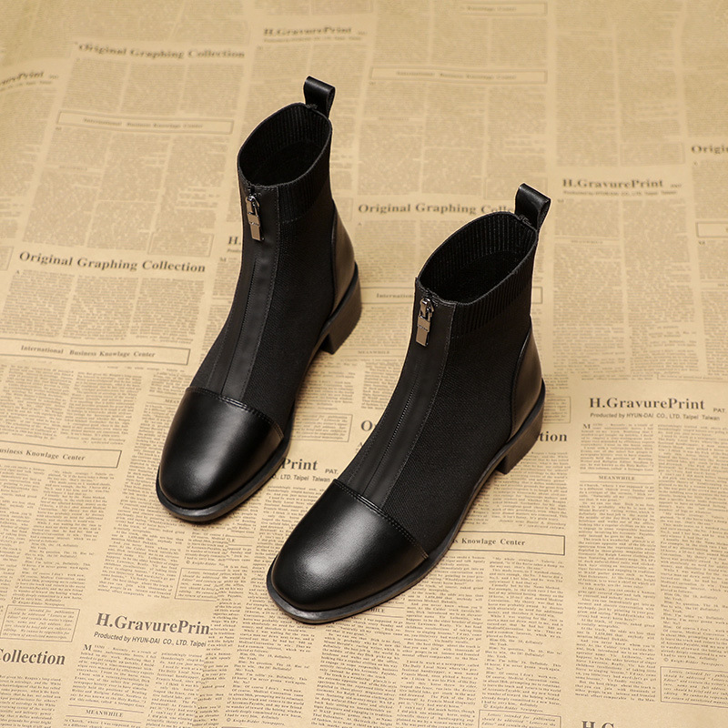 Botas Martin para mujer, estilo británico, nuevo modelo de otoño 2022, botas de media pantorrilla con tejido de punto, botas cortas con cremallera frontal, modernas y antideslizantes.