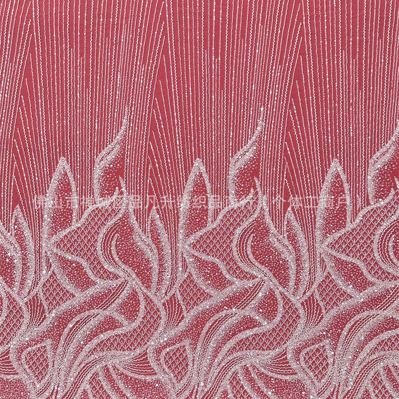 Fábrica al por mayor de moda pesada pura tubería blanca perla tela bordada tela de vestido de cola de pescado delgada image 4