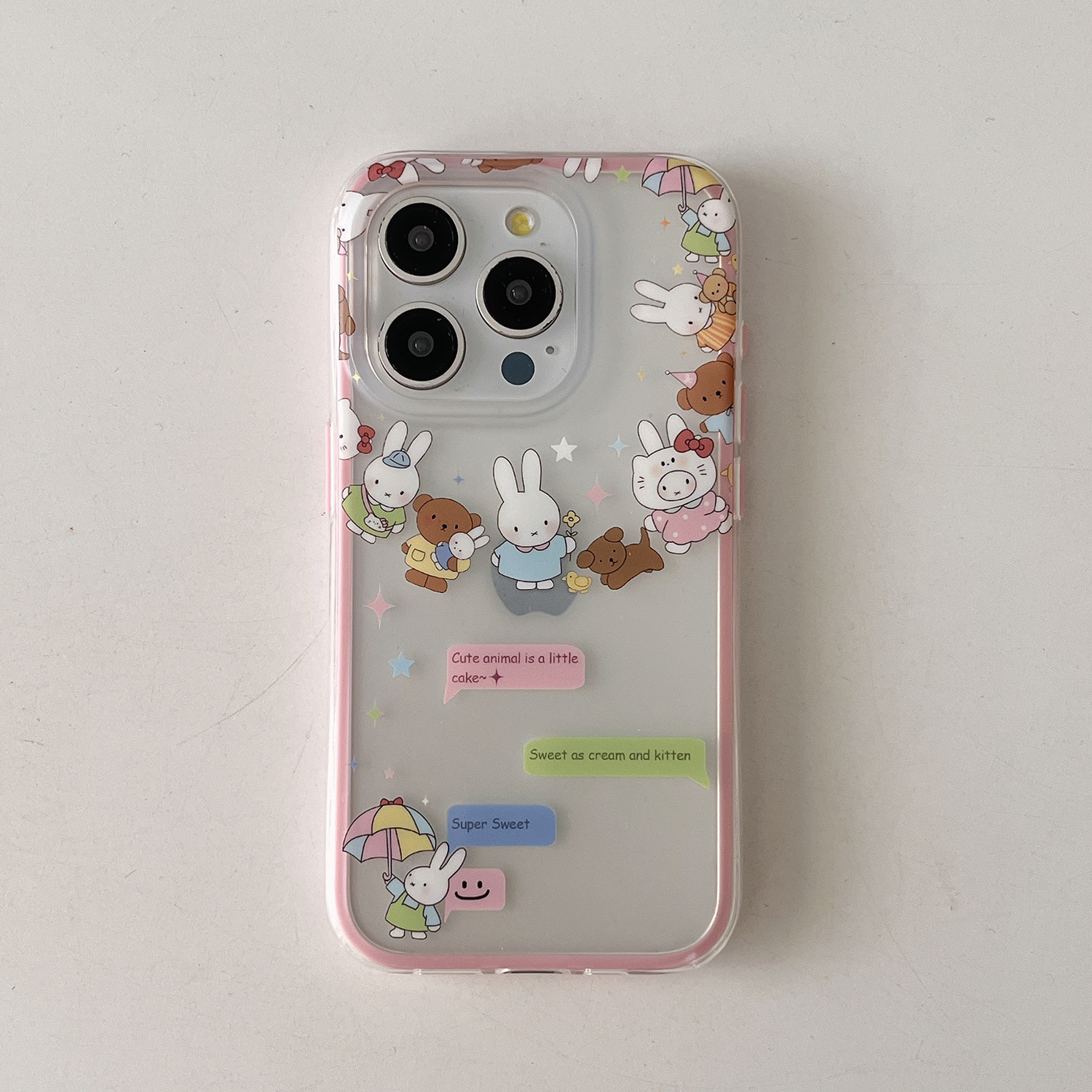 Dibujos animados lindo círculo conejo oso para Apple 16ProMax funda para teléfono móvil 15Pro niña 14/13 nuevo 15