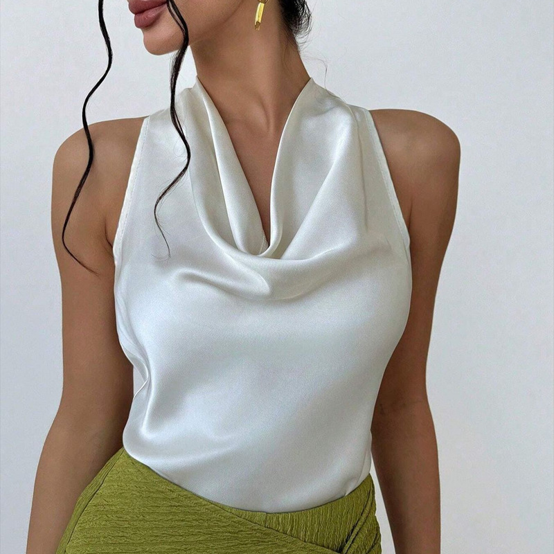 European and American Cross-Border Exclusive Supply of New Summer Tops, Halter Neck Sleeveless, Sexy and Elegant Satin Shirts for Women