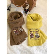 韩国ins新款刺绣学院风小熊针织围巾女秋冬季保暖百搭日系仿羊绒