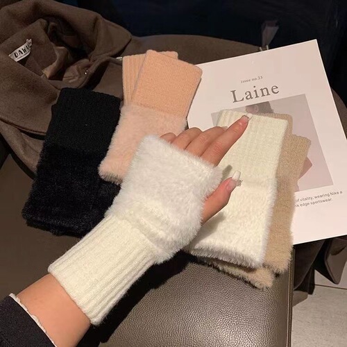 Autumn/Winter Korean Version Half-Finger Student Knitted Gloves, Versatile Touch Screen Gloves, Office Writing Cold-Proof Warm Gloves, Finger Leakage Proof