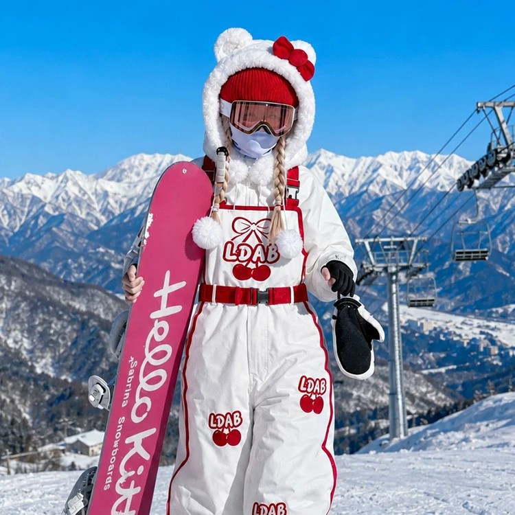 Ldab White Ski Suit Set for Women 2026 Autumn and Winter New Style Single and Double Board Windproof Warm Thickened High-Quality Snow Suit