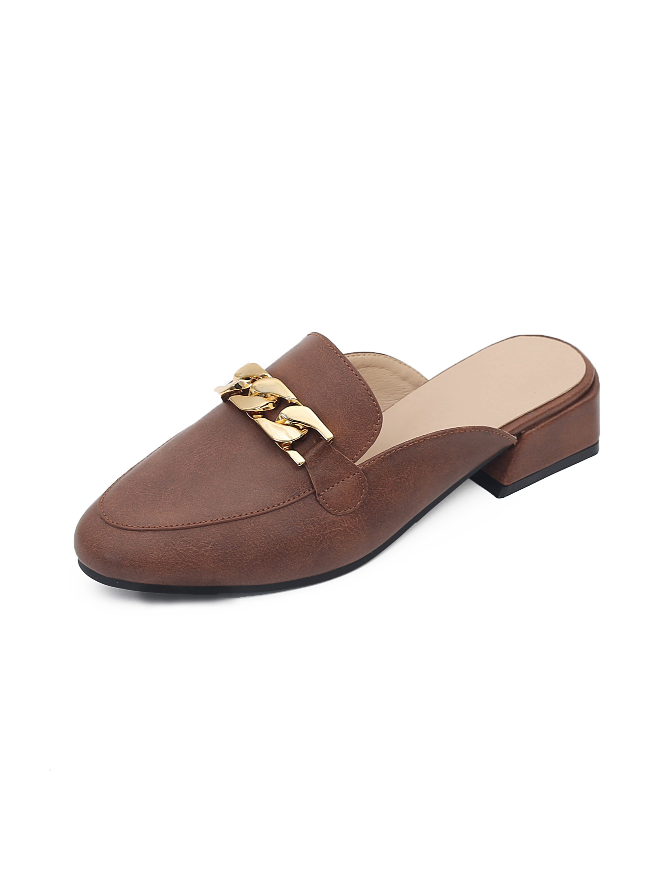 Cross Border New Summer Casual Style Fashion Women S Single Shoes All Match Round Toe Medium Heel Large Size Half Drag Foreign Trade Wholesale_voghion.com